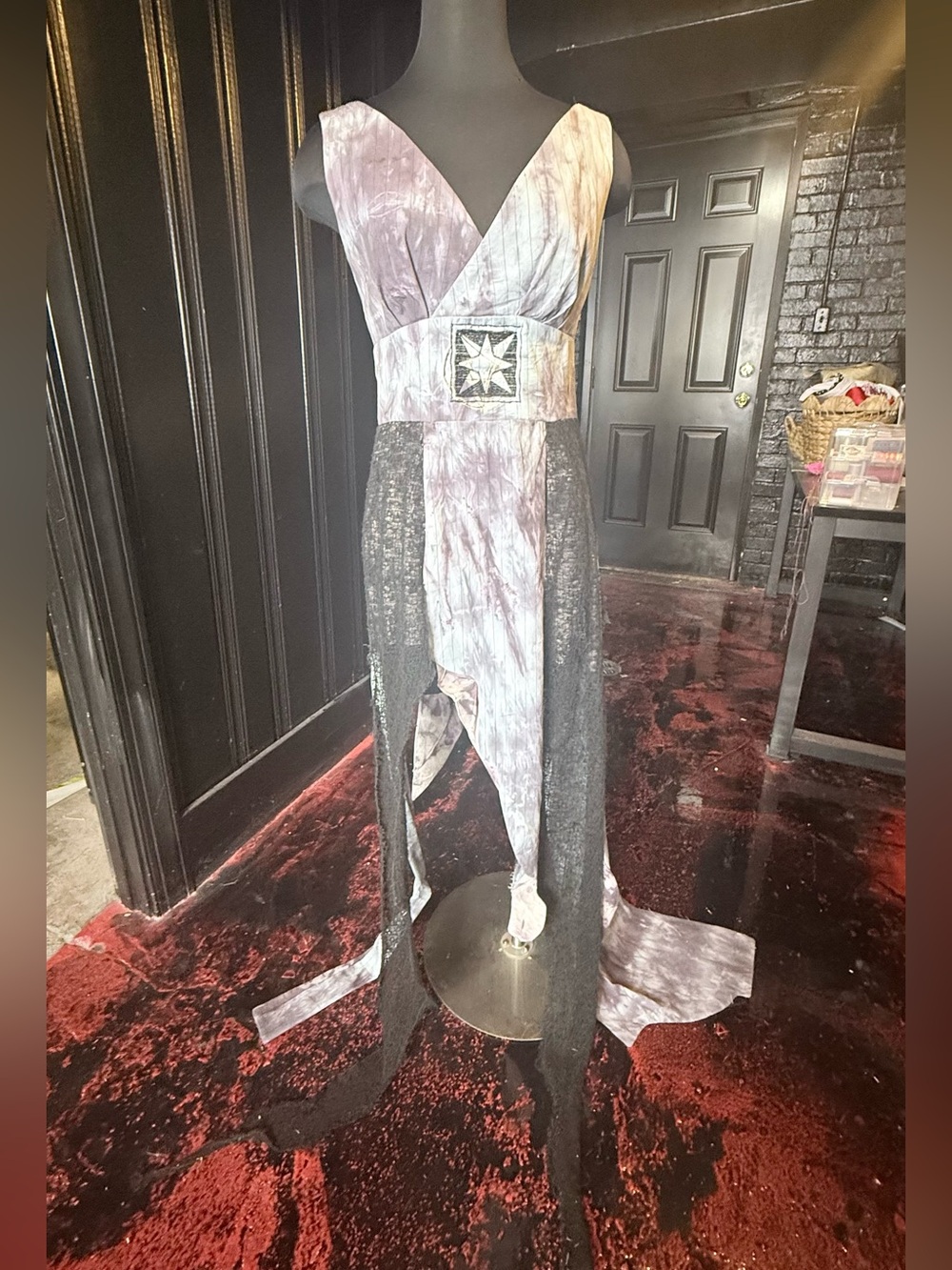 Designer sample Hand dyed asymmetric dress with star embroidery